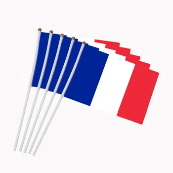 14x21cm 5gab Ar francijas karogu, roku vicināšanu karogi ar Plastmasas karogu mastu Darbības parāde Sporta Mājas Apdare NN012